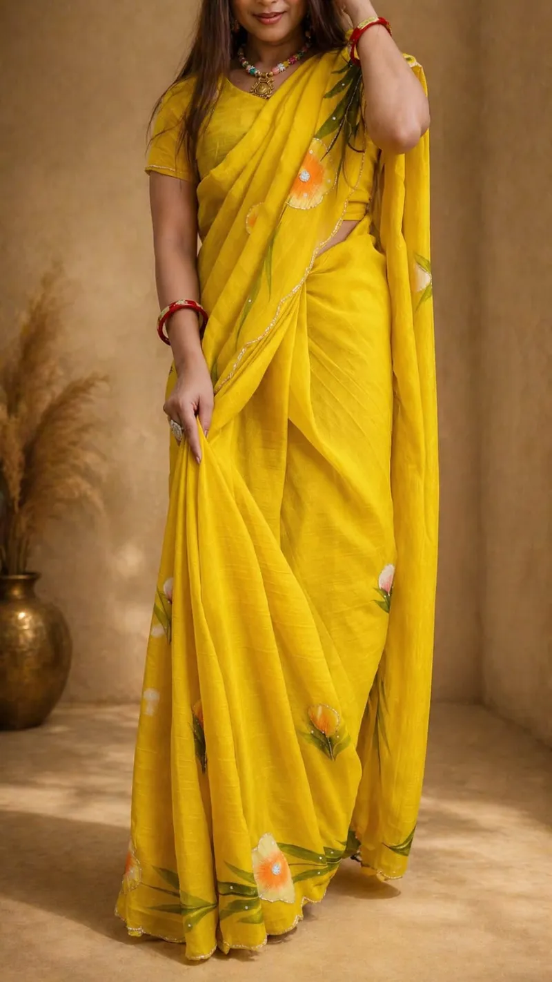 Sunshine Yellow Chiffon Saree