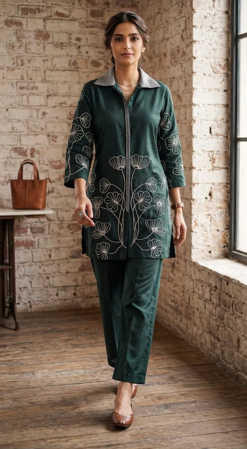 Elegant Forest Green Cotton Co-Ord Set
