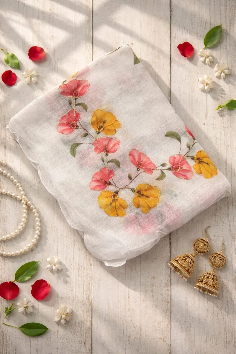 Summer Bouquet Linen Saree
