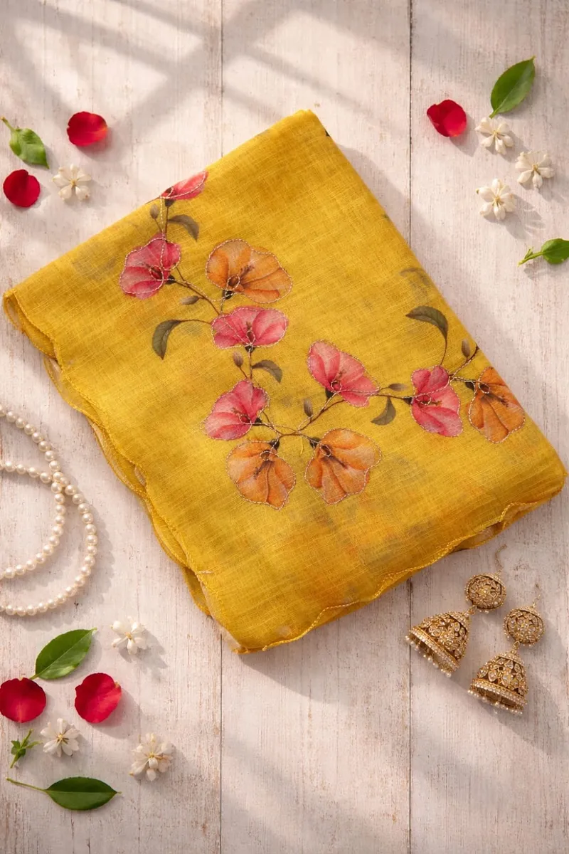 Golden Sunshine Linen Saree